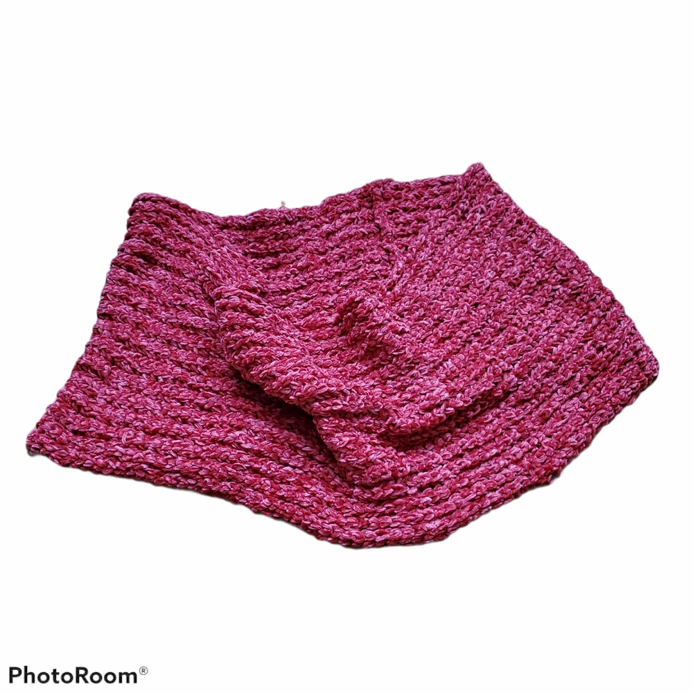 Crochet Knitted Infinity Scarf Textured Red color One size Fall Autumn Winter